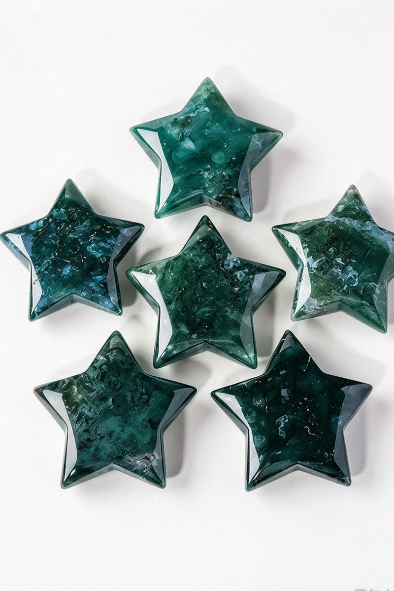 Moss Agate Star Crystal Carvings 1.97"