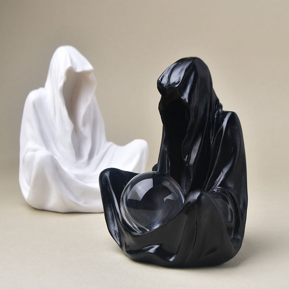 Mysterious Black Clothed Figurine Resin Craft Sphere Holders