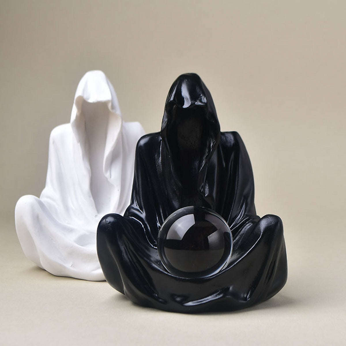 Mysterious Black Clothed Figurine Resin Craft Sphere Holders