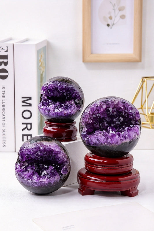 Natural Amethyst Cluster with Smiling Amethyst Geode Home Decor