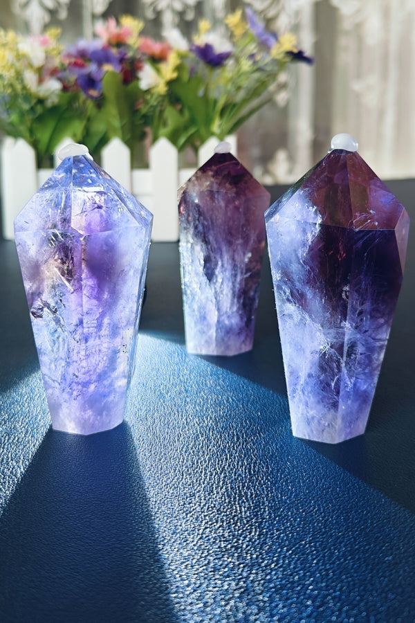 Natural Amethyst Crystal Points Healing Tower Hexagonal Wand