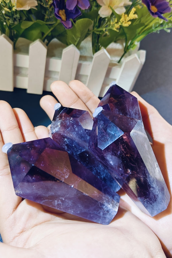 Natural Amethyst Crystal Points Healing Tower Hexagonal Wand