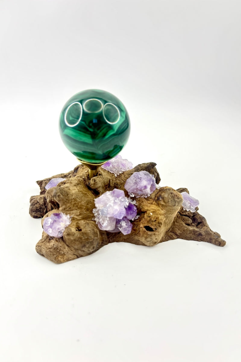 Natural Amethyst Driftwood Sphere Holders Wood Quartz Single and Double Ball Bases