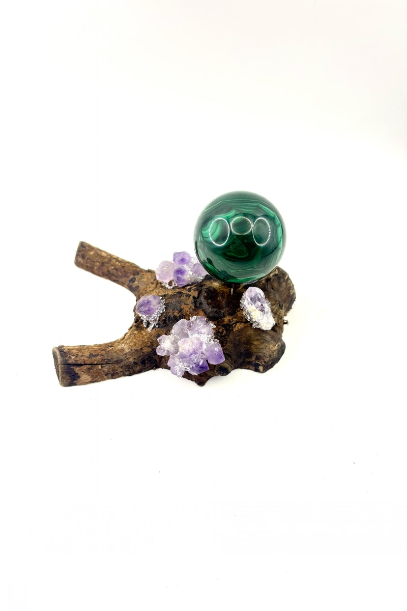 Natural Amethyst Driftwood Sphere Holders Wood Quartz Single and Double Ball Bases