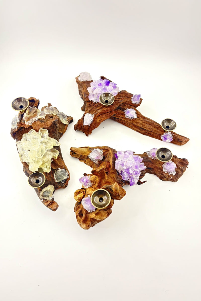 Natural Amethyst Driftwood Sphere Holders Wood Quartz Single and Double Ball Bases