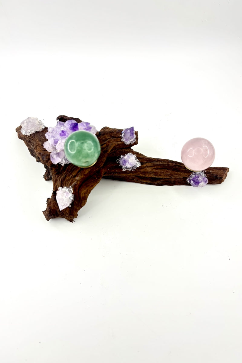 Natural Amethyst Driftwood Sphere Holders Wood Quartz Single and Double Ball Bases