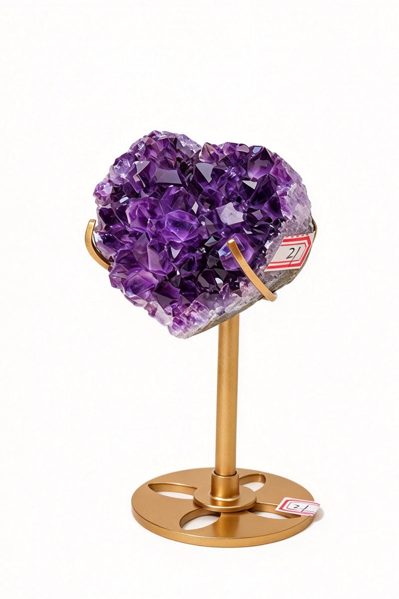 Natural Amethyst Heart Crystal Cluster with Free Holders
