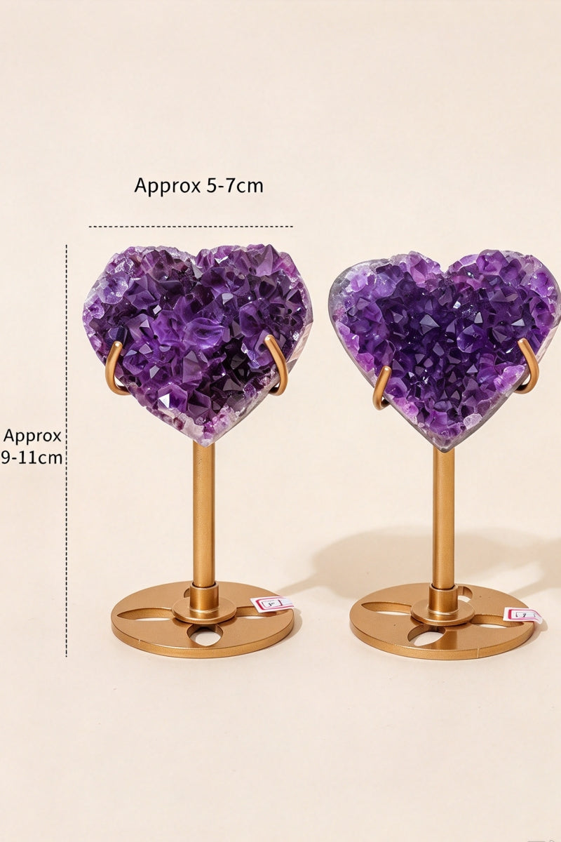 Natural Amethyst Heart Crystal Cluster with Free Holders
