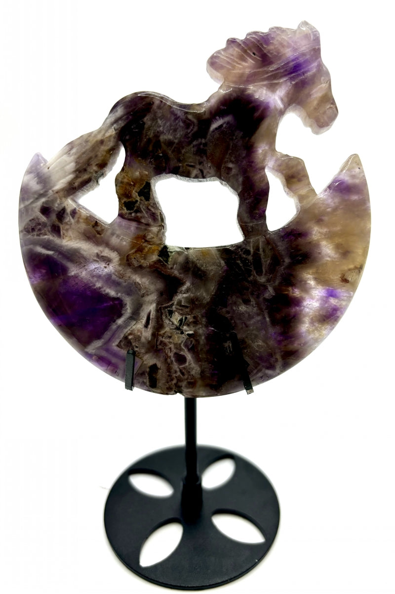 Natural Crystal Moon House Carving in Amethyst, Clear Quartz, Black Obsidian