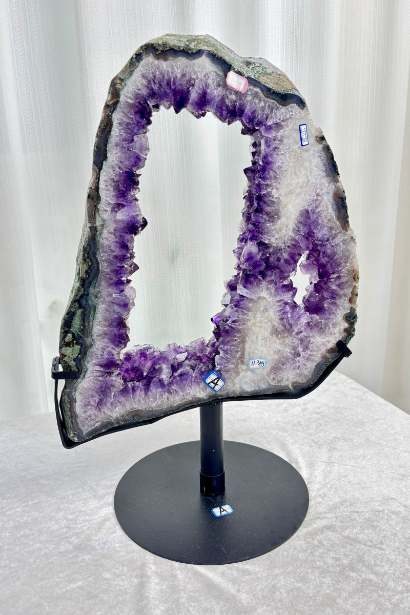 Natural Amethyst Portal Purple Geode Double Rings on a Stand 23.62" Tall