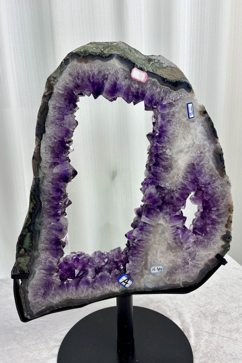 Natural Amethyst Portal Purple Geode Double Rings on a Stand 23.62" Tall