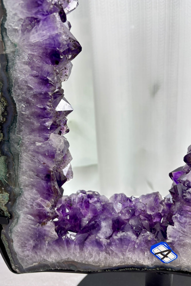 Natural Amethyst Portal Purple Geode Double Rings on a Stand 23.62" Tall