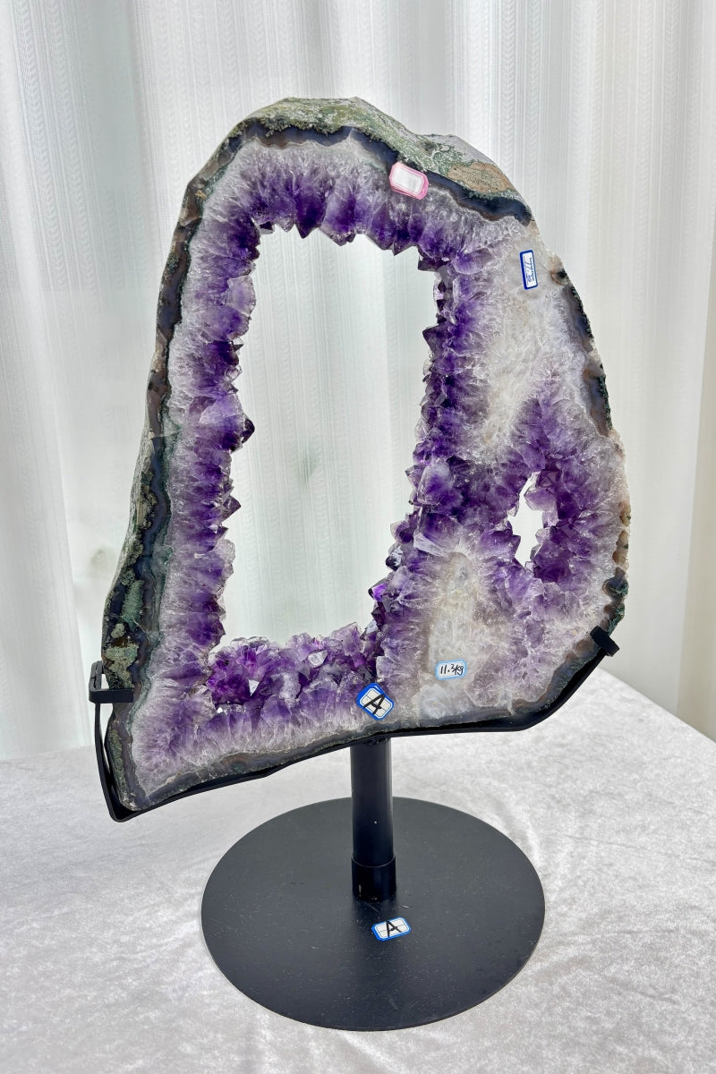 Natural Amethyst Portal Purple Geode Double Rings on a Stand 23.62" Tall