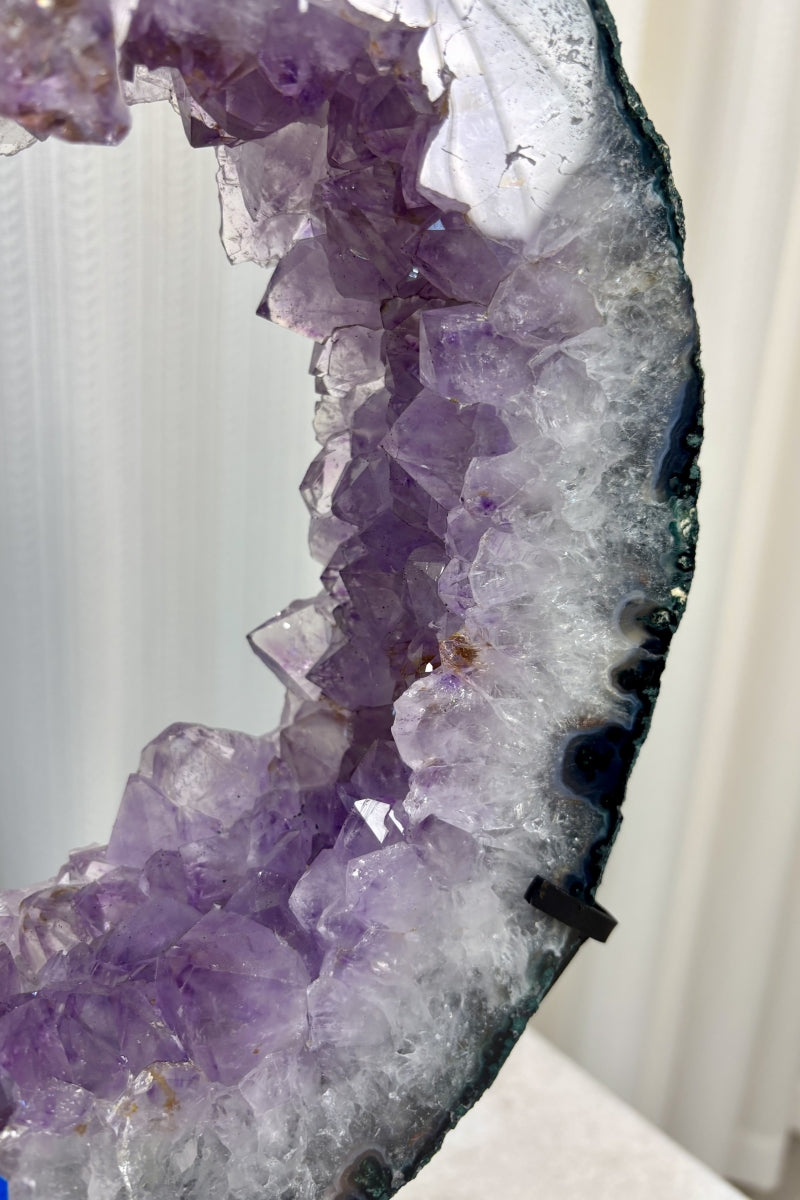 Natural Amethyst Portal Purple Geode Ring on a Stand 16.93" Tall