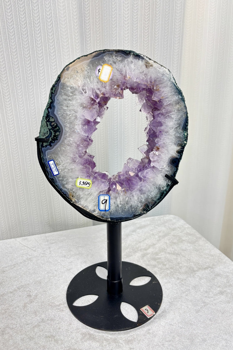 Natural Amethyst Portal Purple Geode Ring on a Stand 16.93" Tall