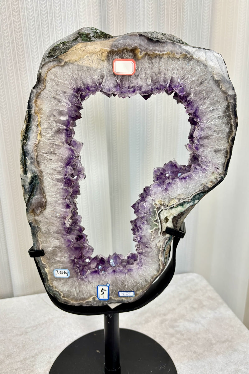 Natural Amethyst Portal with Titanium on a Stand 22.83" Tall