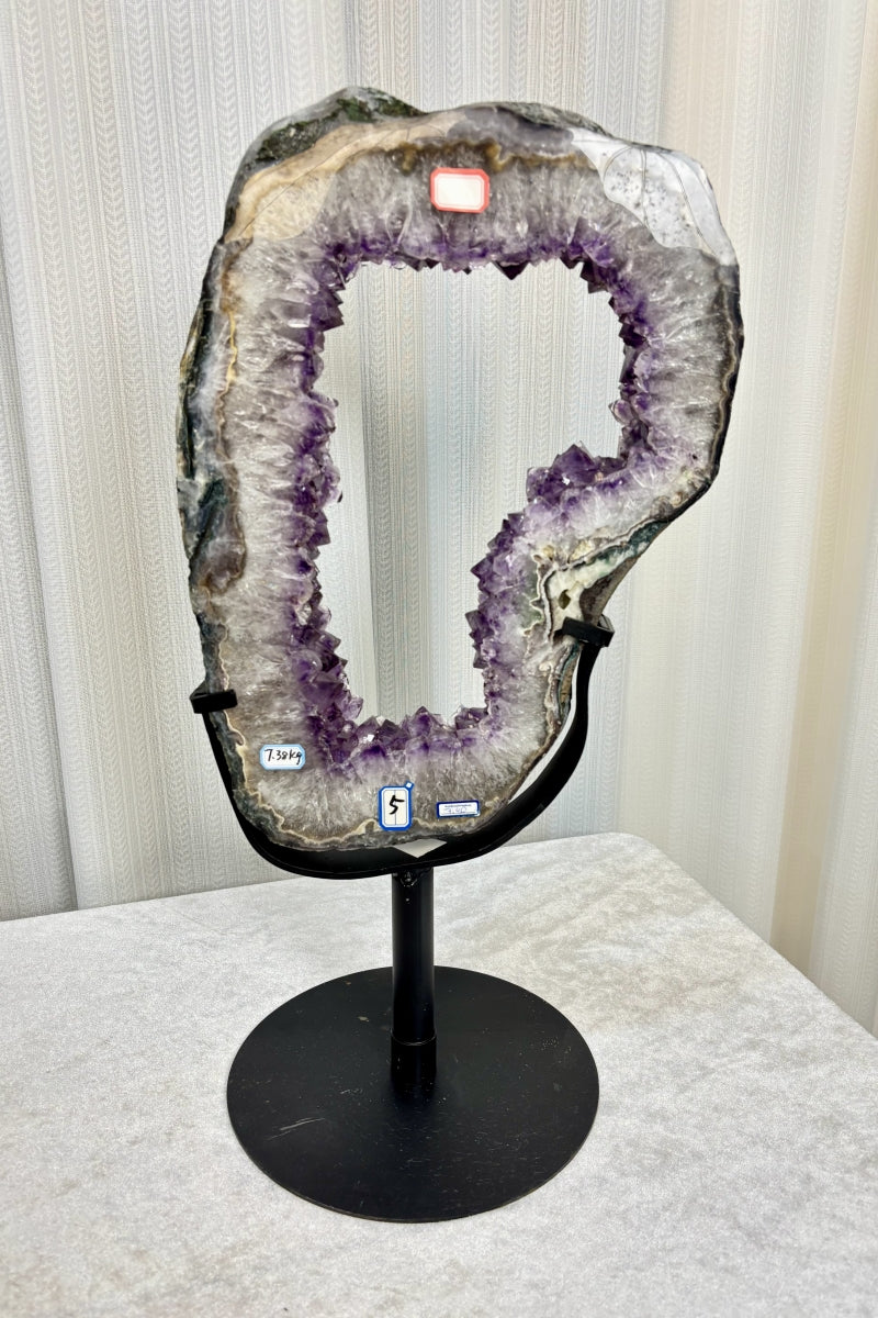 Natural Amethyst Portal with Titanium on a Stand 22.83" Tall