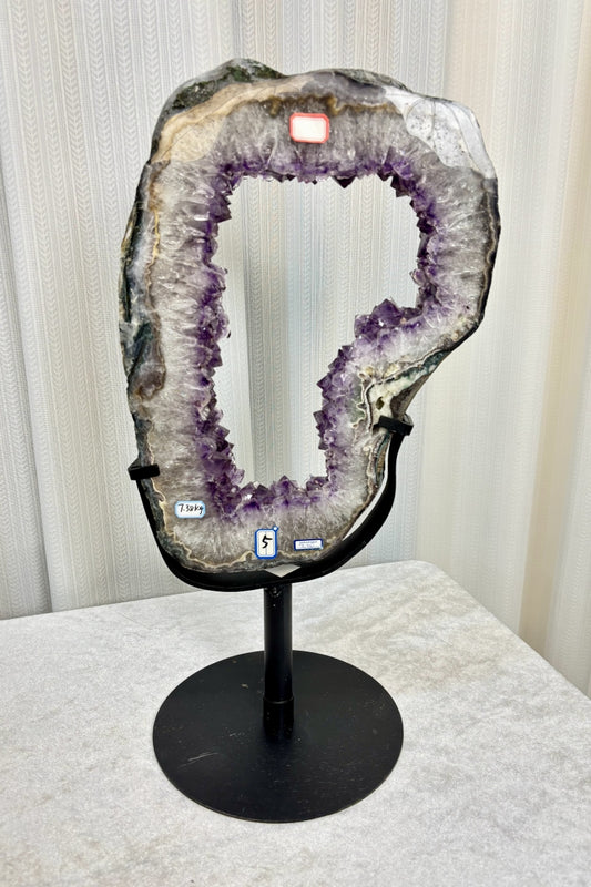 Natural Amethyst Portal with Titanium on a Stand 22.83" Tall