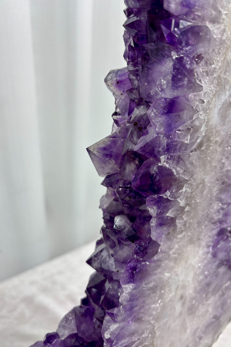 Natural Amethyst Portal with Titanium Purple Geode Double Rings on a Stand 23.62" Tall