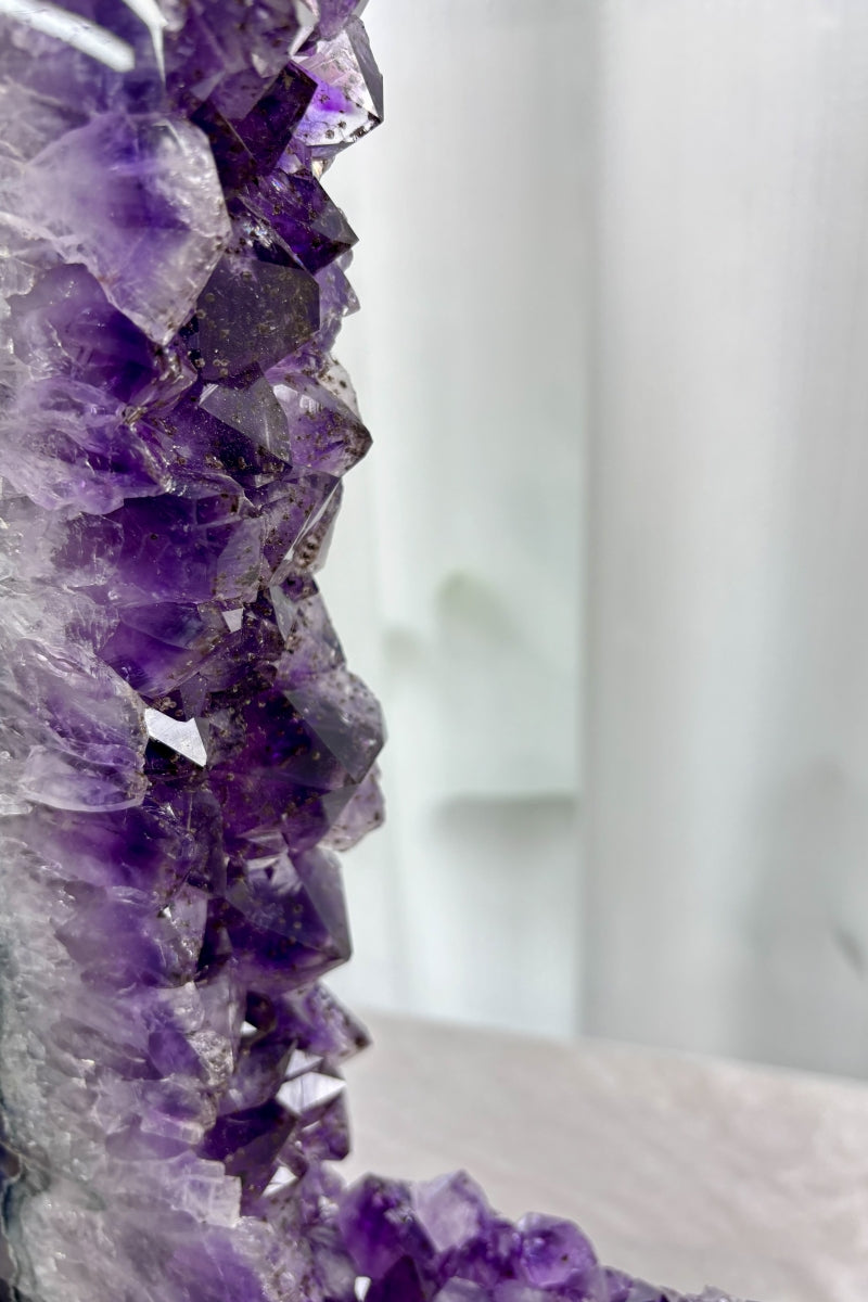 Natural Amethyst Portal with Titanium Purple Geode Double Rings on a Stand 23.62" Tall