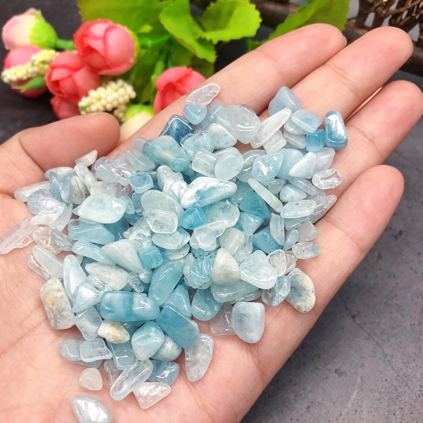 Natural Aquamarine Chips Small Tumbles 100g