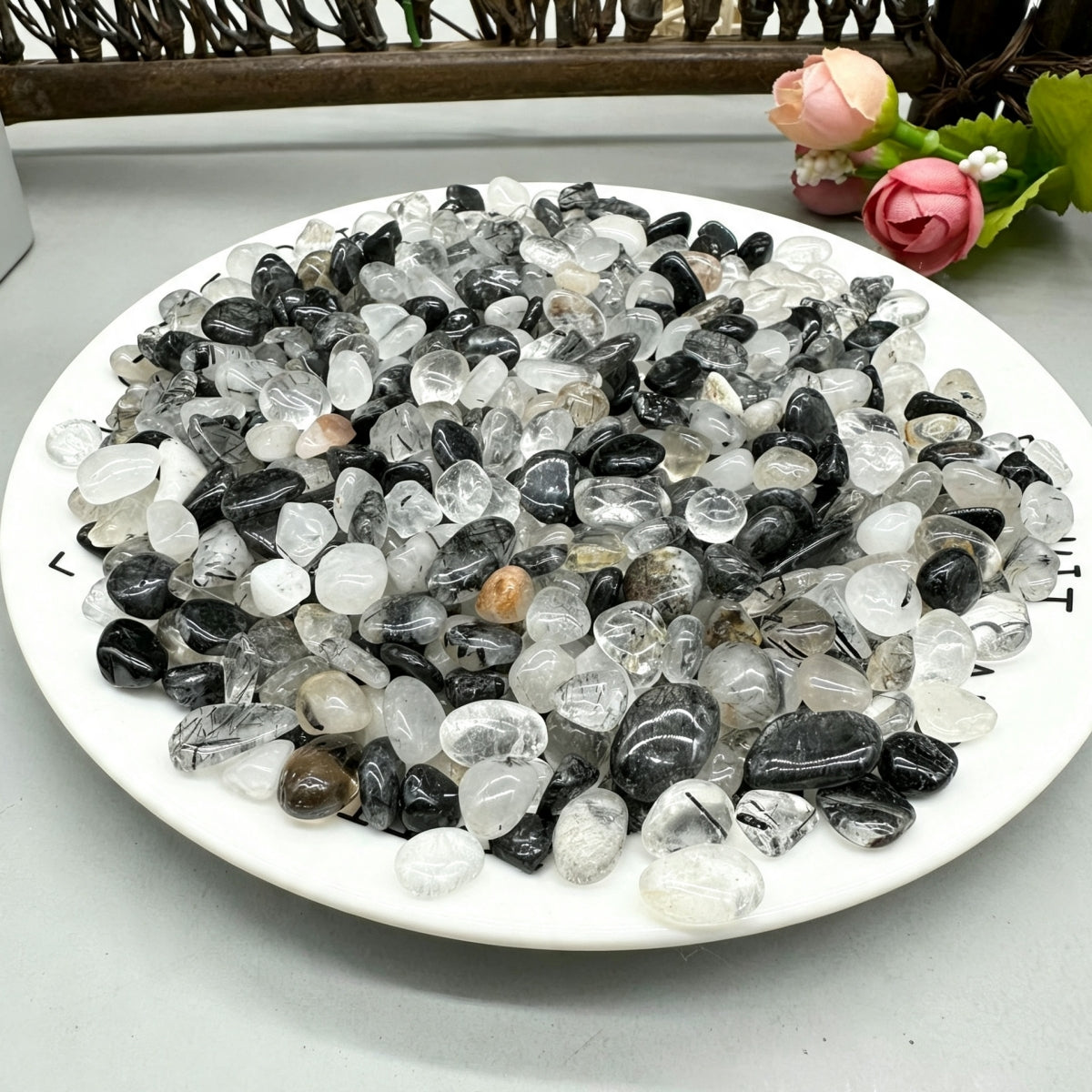 Natural Black Rutilated Chips Small Tumbles 100g