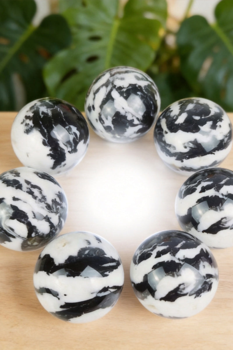 Natural Black Zebra Sphere Crystal Balls 500g