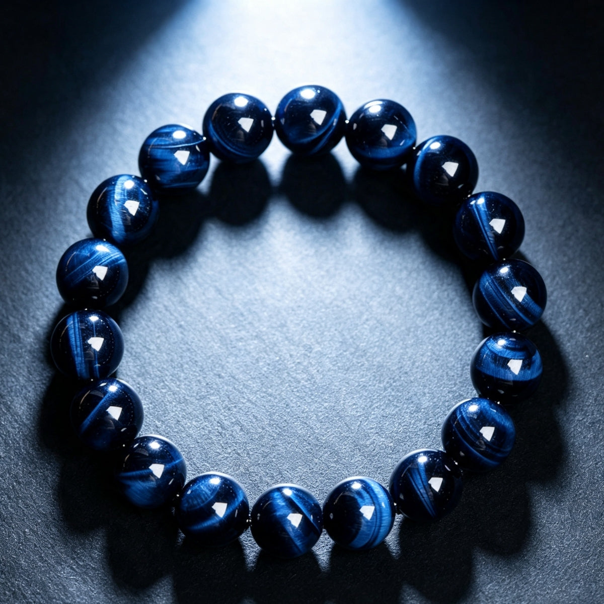 Natural Blue Tiger's Eye Round Gemstone Bracelet