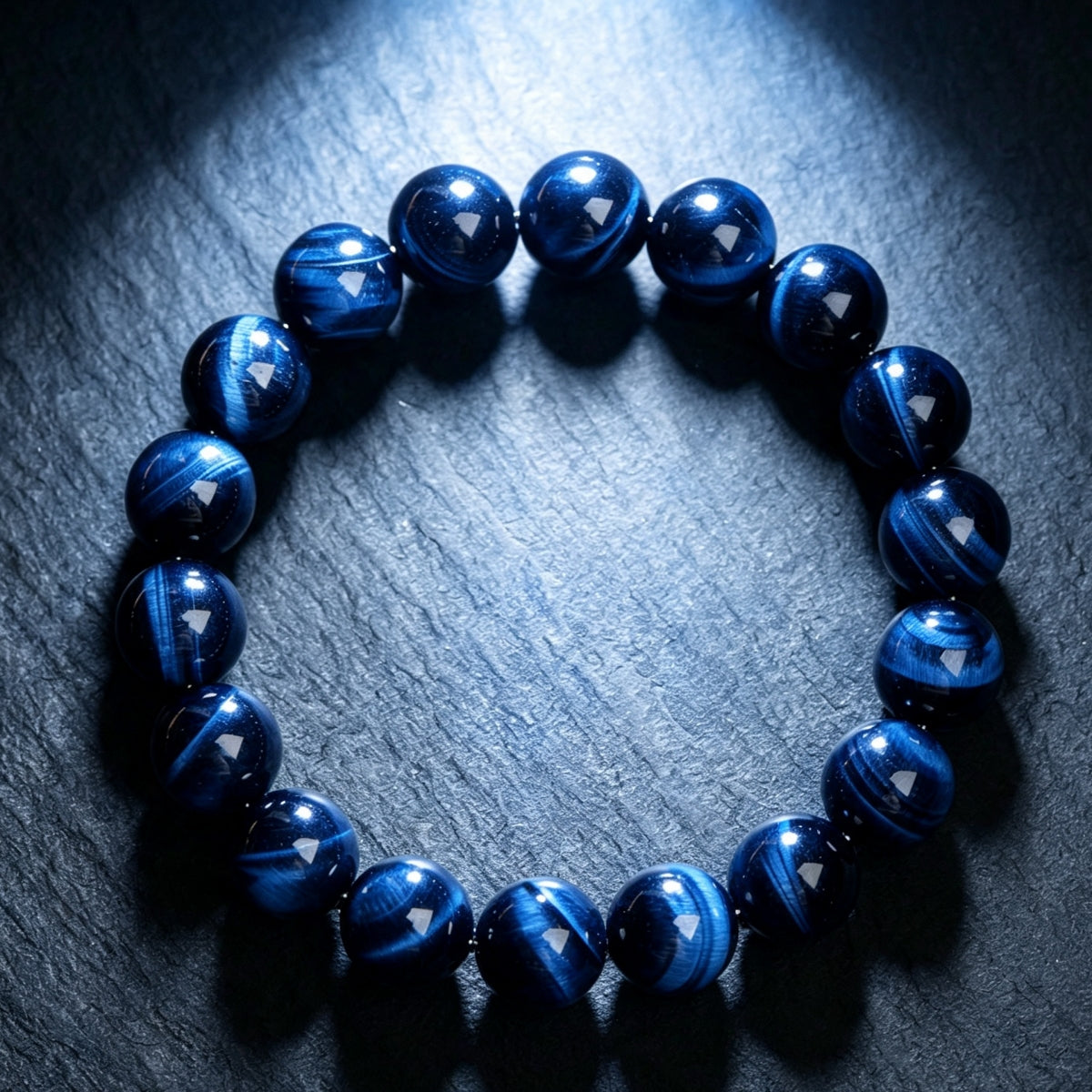 Natural Blue Tiger's Eye Round Gemstone Bracelet