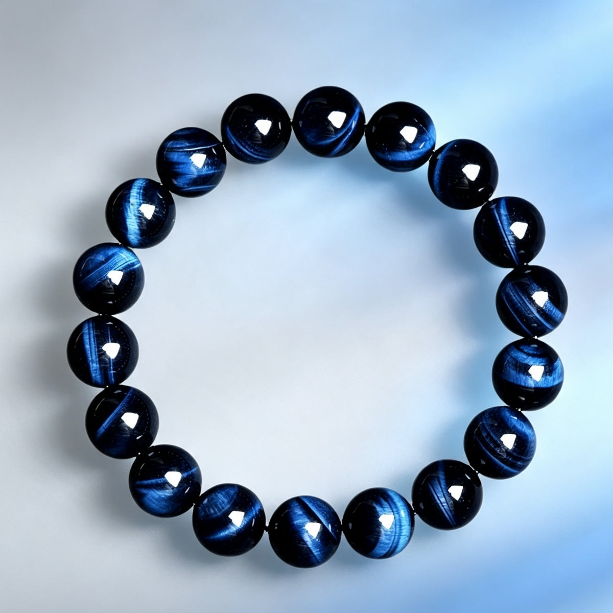 Natural Blue Tiger's Eye Round Gemstone Bracelet
