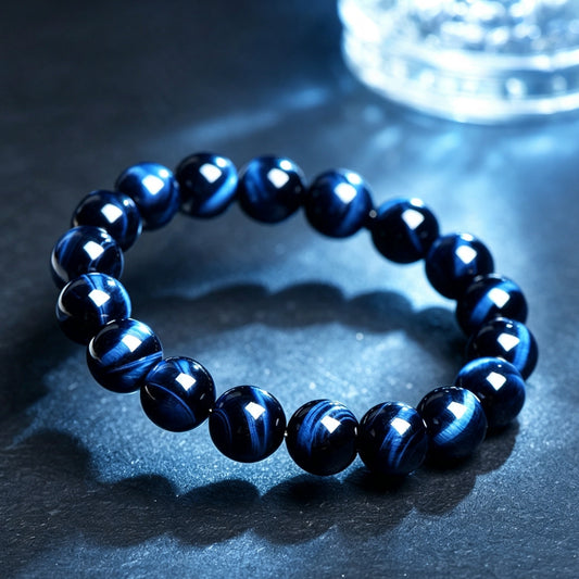 Natural Blue Tiger's Eye Round Gemstone Bracelet