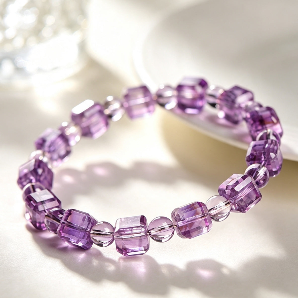 Natural Brazilian Amethyst Sugar Cube Bracelet