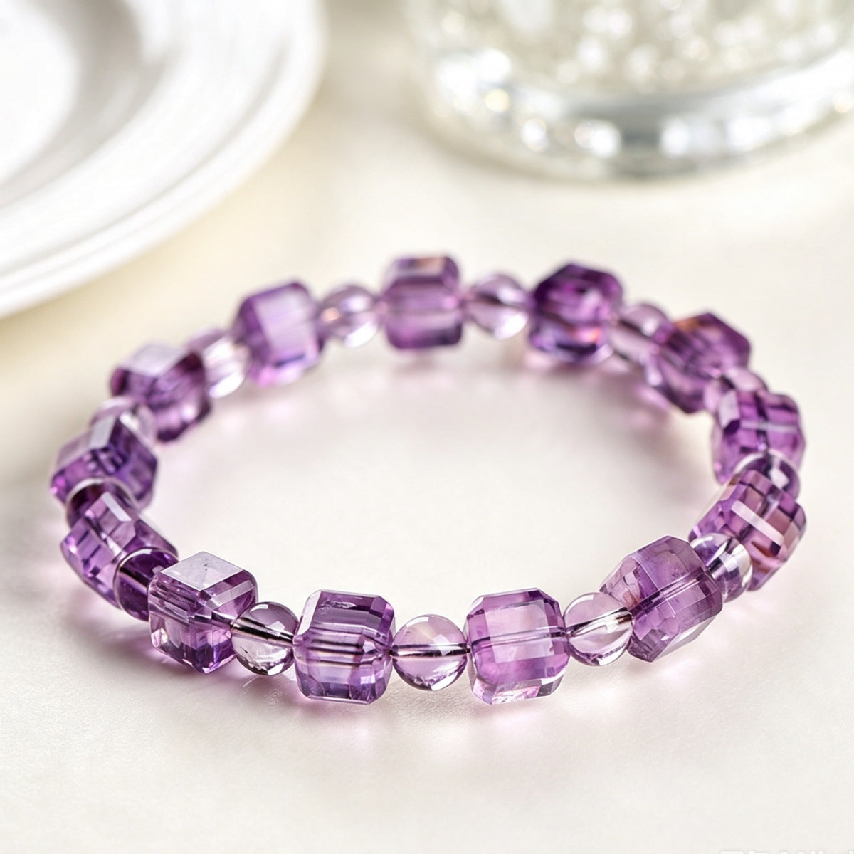 Natural Brazilian Amethyst Sugar Cube Bracelet