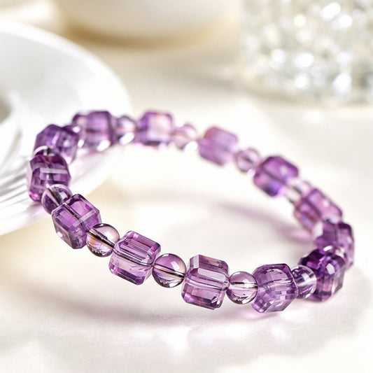 Natural Brazilian Amethyst Sugar Cube Bracelet