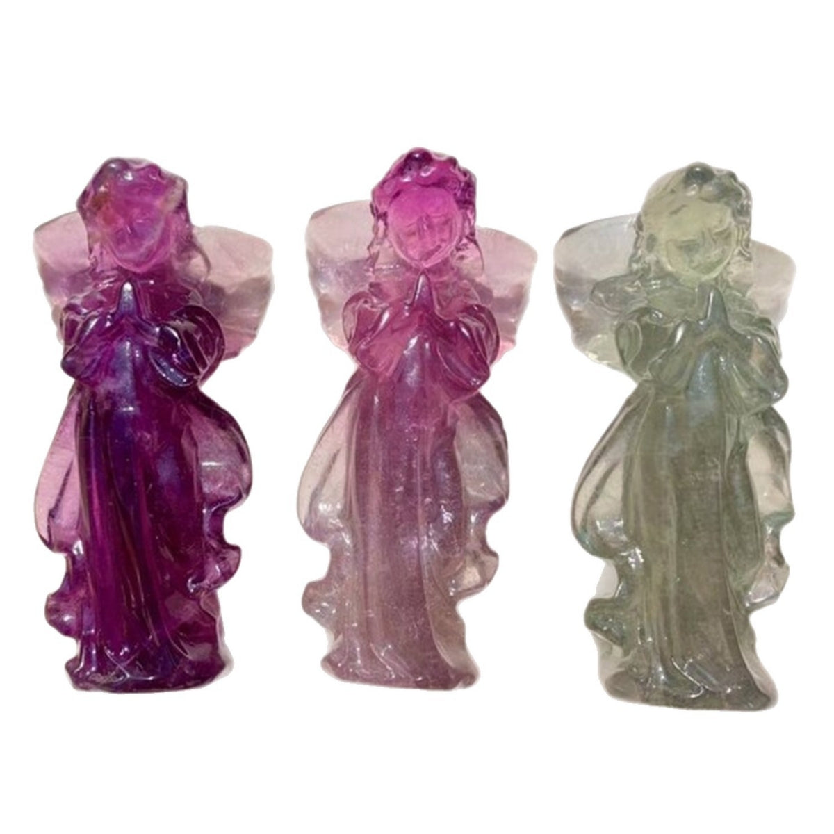 Natural Candy Fluorite Praying Angel Carvings 3.15"