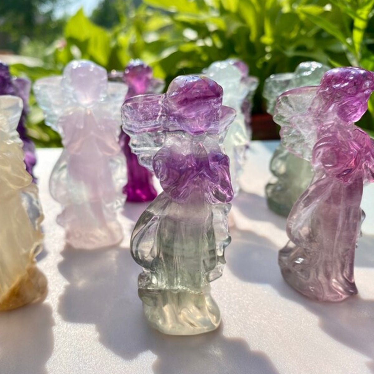 Natural Candy Fluorite Praying Angel Carvings 3.15"
