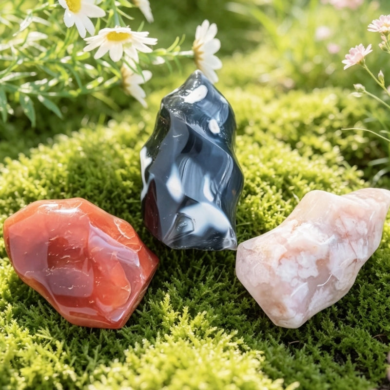 Natural Carnelian Orca Agate Flower agate Flam Tumbles 500g