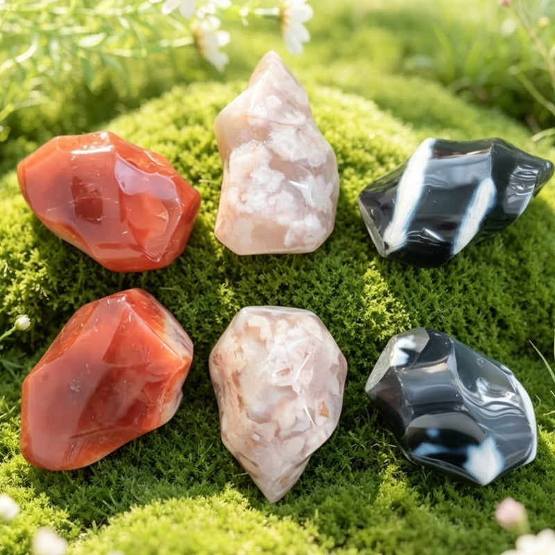 Natural Carnelian Orca Agate Flower agate Flam Tumbles 500g
