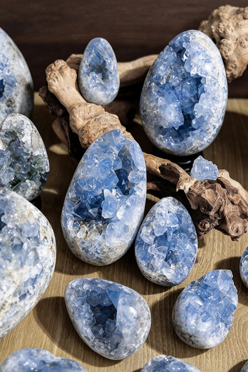 Natural Celesite Crystal Cluster Carvings
