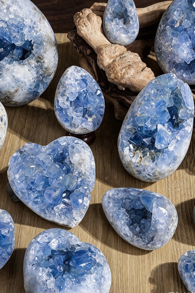 Natural Celesite Crystal Cluster Carvings