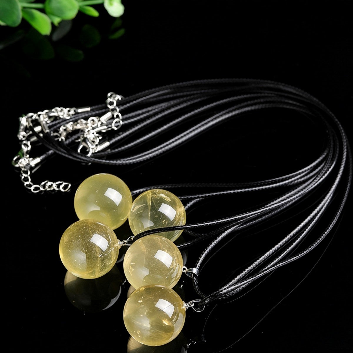 Natural Citrine Crystal Ball Pendant Necklace Sweater Chain