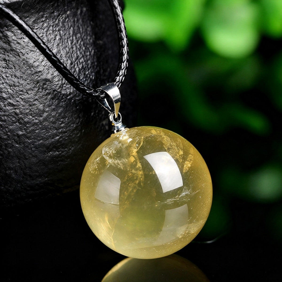 Natural Citrine Crystal Ball Pendant Necklace Sweater Chain