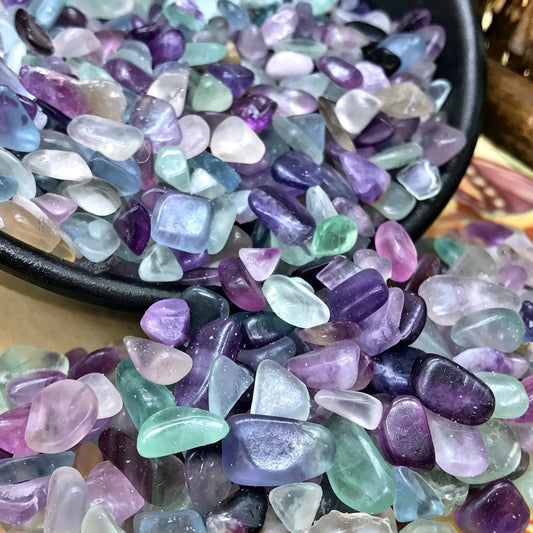 Natural Colored Fluorite Chips Small Tumbles 100g