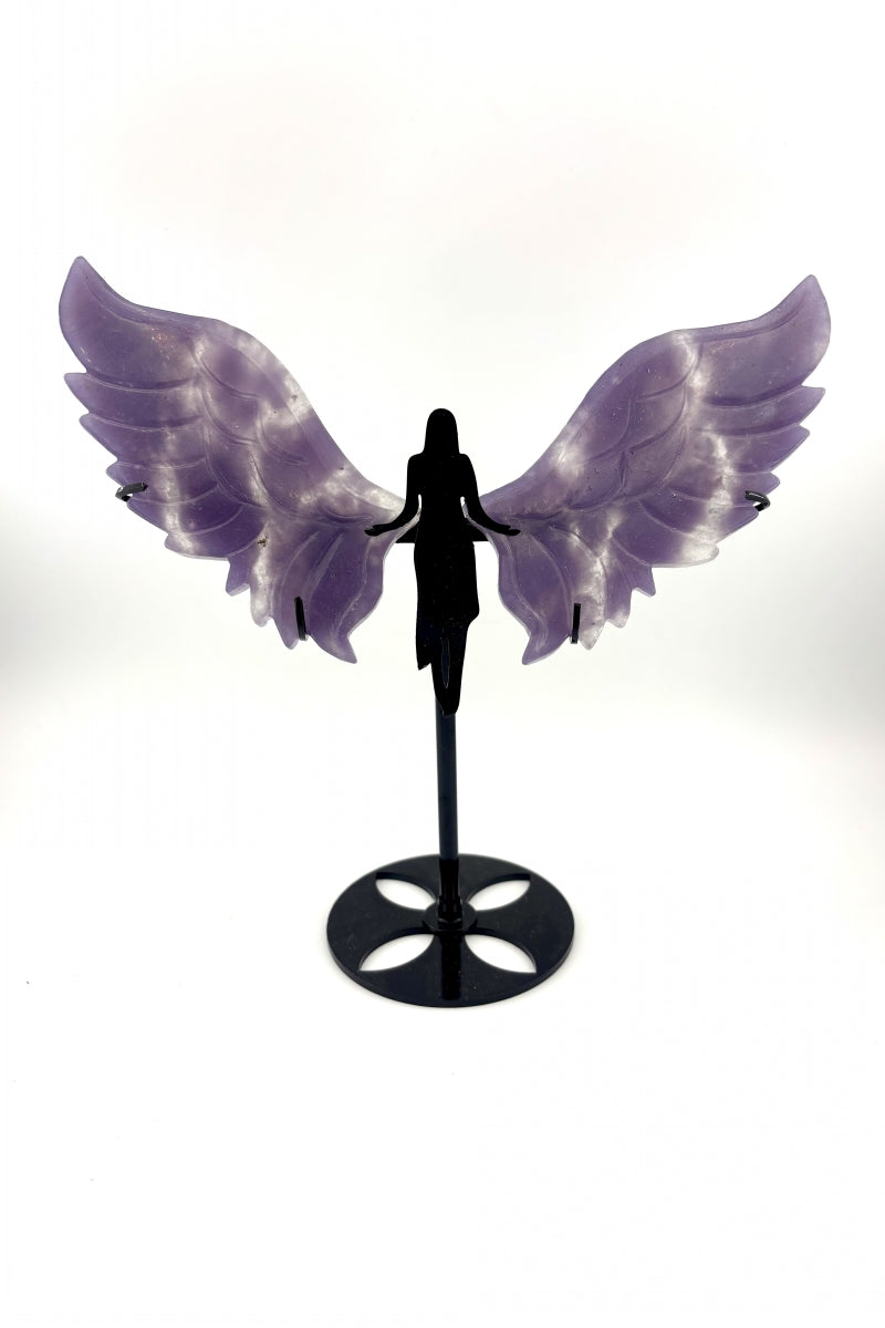 Natural Crystal Angel Wings with Free Holders 7.87"