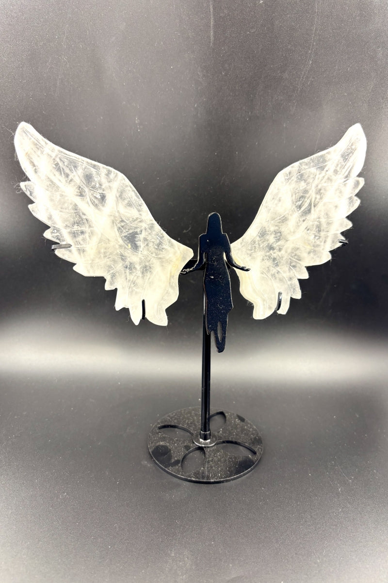 Natural Crystal Angel Wings with Free Holders 7.87"