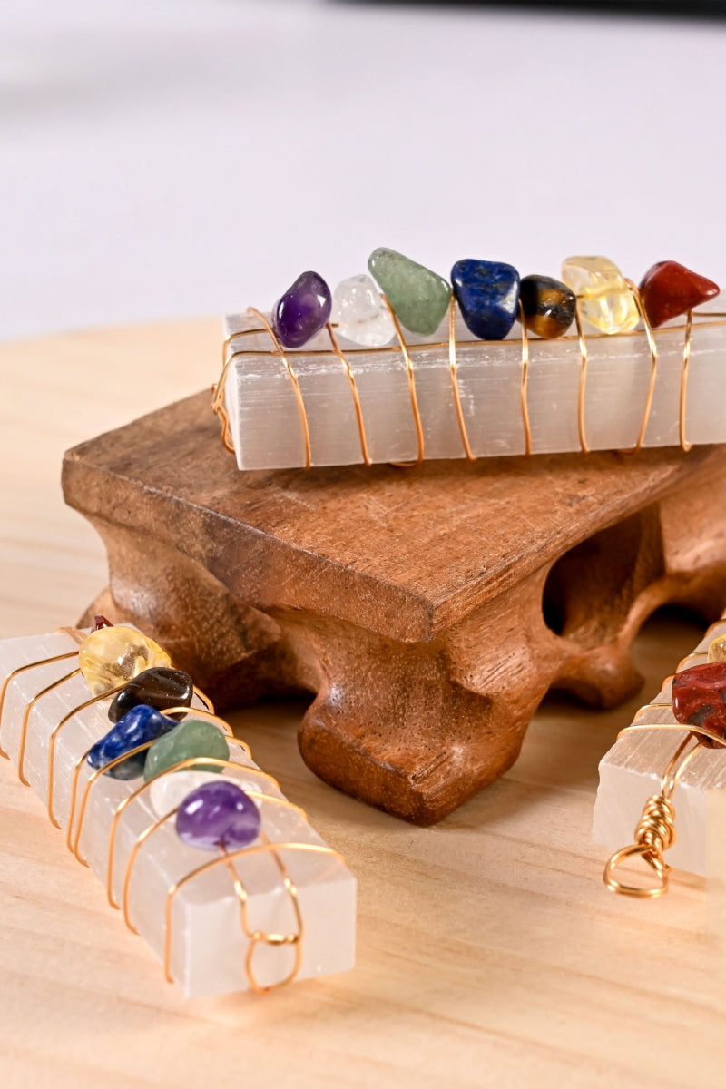 Natural Crystal Chips Chakra Selenite DIY Wire Wrapping Pendants