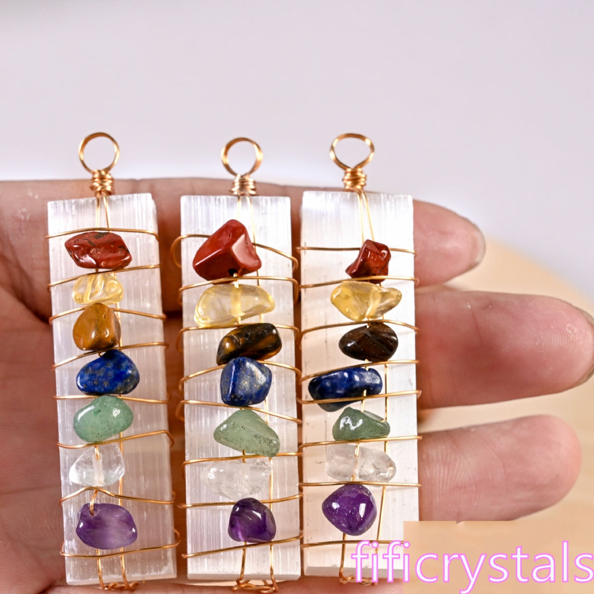 Natural Crystal Chips Chakra Selenite DIY Wire Wrapping Pendants