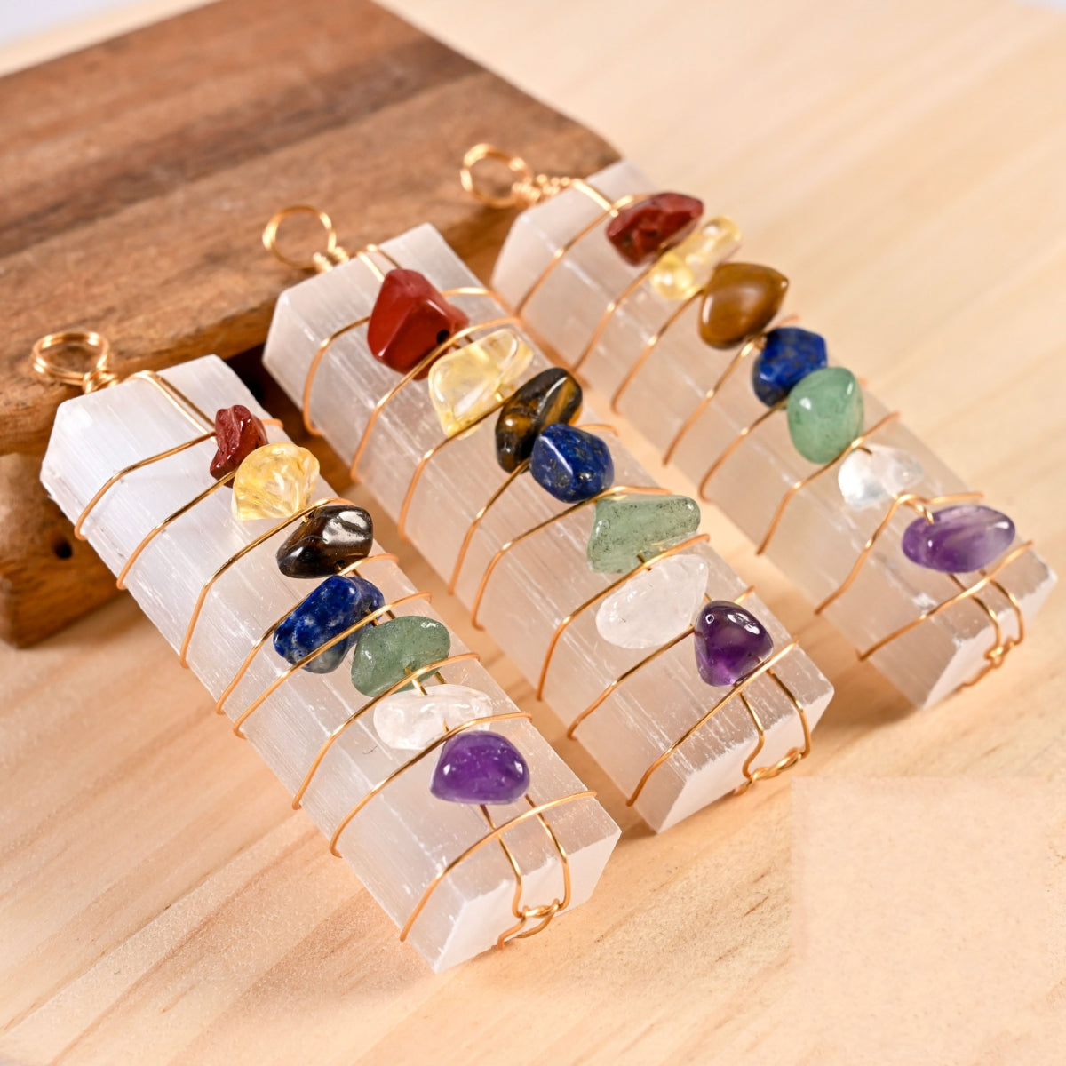 Natural Crystal Chips Chakra Selenite DIY Wire Wrapping Pendants