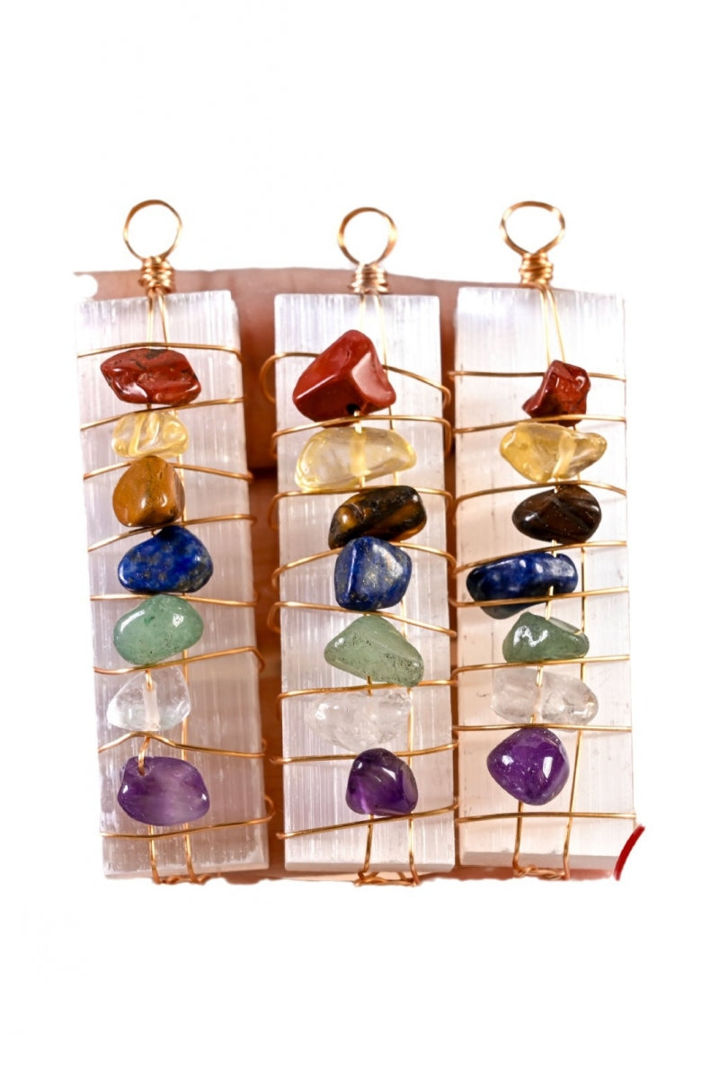Natural Crystal Chips Chakra Selenite DIY Wire Wrapping Pendants