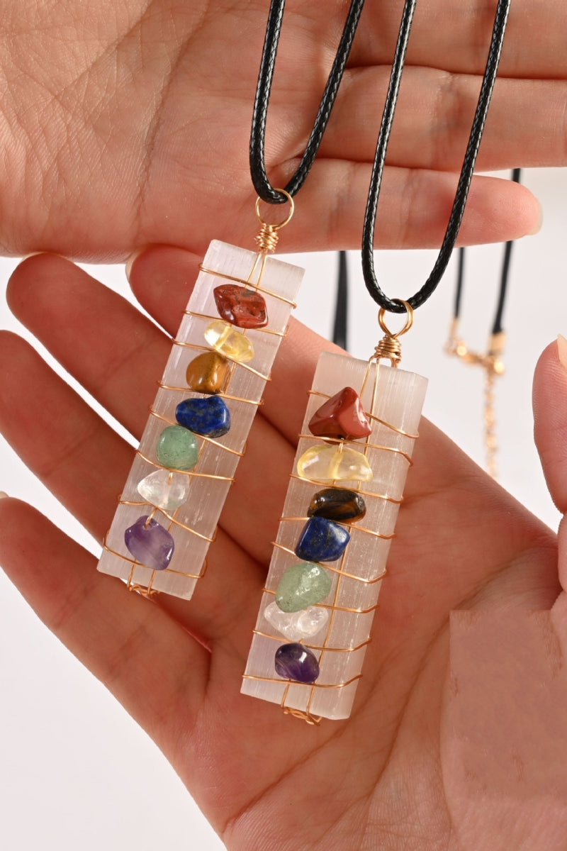 Natural Crystal Chips Chakra Selenite DIY Wire Wrapping Pendants